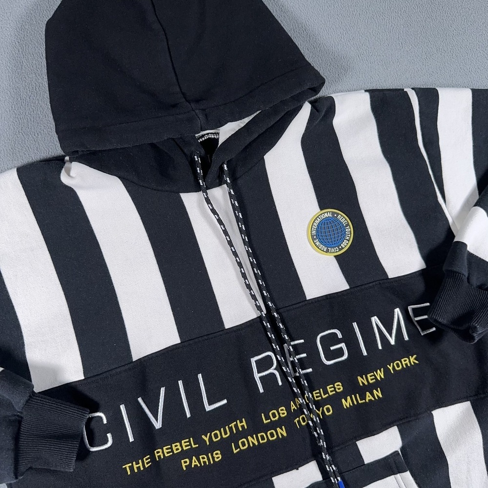 Civil Regime Hoodie Mens Small Black White Rebel Youth Embroidered City